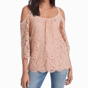 White House | Black Market  Cold Shoulder Pale Pink Lace Blouse Top -A
